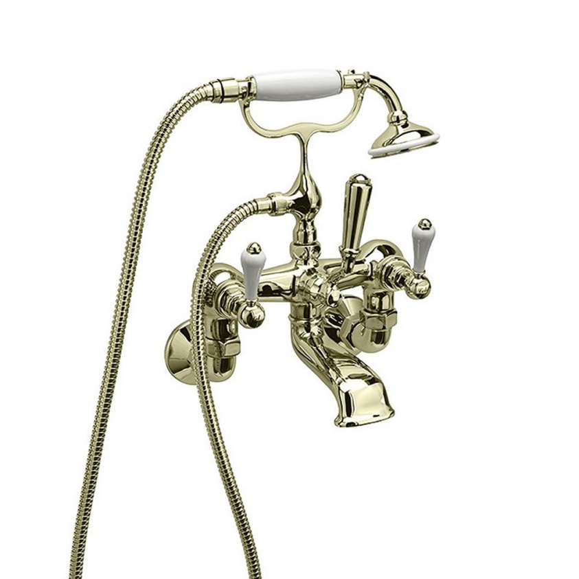 Imperial Regent Antique Gold Wall Mounted Bath Shower Mixer With Kit